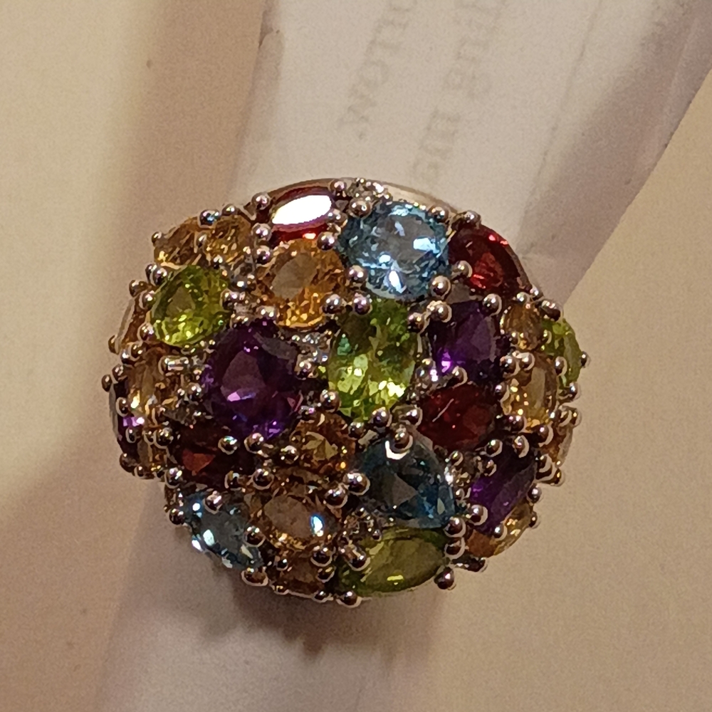 Multi-Color Gemstone Silver Ring - Picture 2 of 6